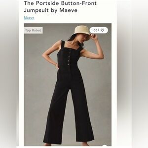 Maeve by Anthropologie Button Front Jumpsuit in Black Size 6